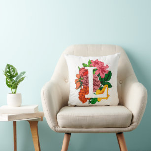 Capital letter L floral monogram Throw Pillow