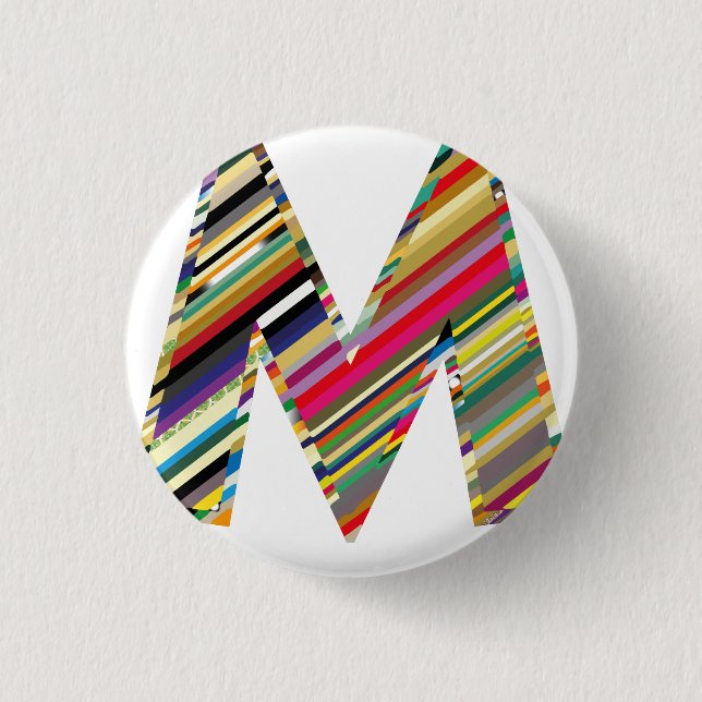CAPITAL Letter M Multicolored, 1 Inch Round Button (Front)