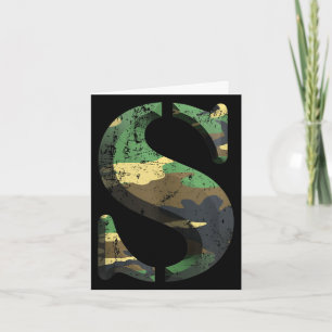 Capital letter s stencil font army camo woodland card