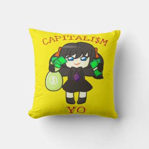 Capitalism Yo - Anime Money Girl Hustle Throw Pillow