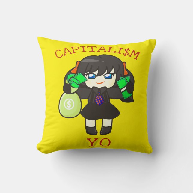 Capitalism Yo - Anime Money Girl Hustle  Throw Pillow (Front)