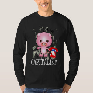 Capitalist With Pig In Uncle Sam Hat Money Flying T-Shirt