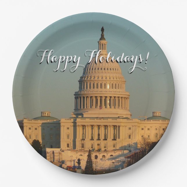 Capitol at Christmas Washington DC Holiday Paper Plate (Front)