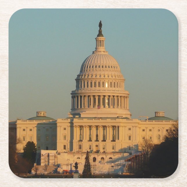Capitol at Christmas Washington DC Holiday Square Paper Coaster (Front)