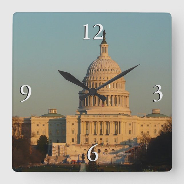 Capitol at Christmas Washington DC Holiday Square Wall Clock (Front)