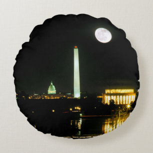 Capitol Building, Lincoln Memorial, Washington Round Pillow