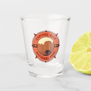 Capitol Reef National Park Bison Retro Compass Shot Glass
