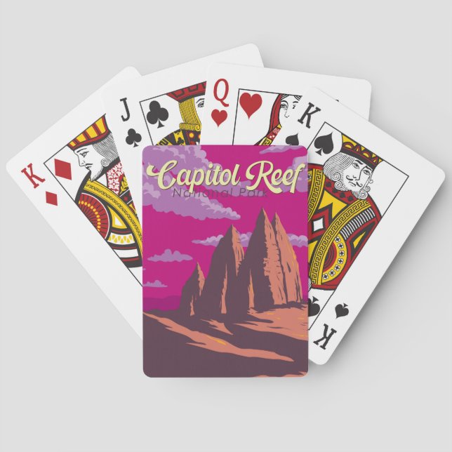 Capitol Reef National Park Illustration Travel Art Playing Cards (Back)