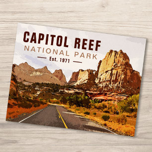 Capitol Reef National Park Utah Desert Watercolor Postcard