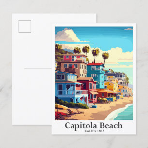 Capitola Beach California Travel Illustration Postcard