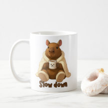 Capivara Relax drinking tea from slippers