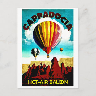 Cappadocia, hotair baloons, panorama, Turkey Postcard