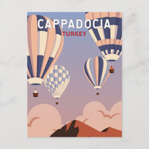 Cappadocia Turkey Retro Travel Art Vintage Postcard