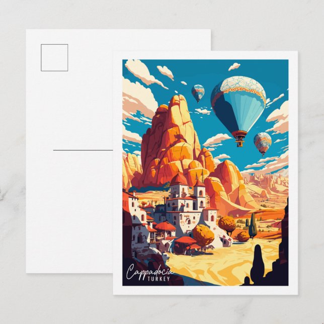 Cappadocia Turkey vintage travel illustration Postcard (Front/Back)