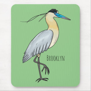 Capped heron bird cartoon illustration mouse pad