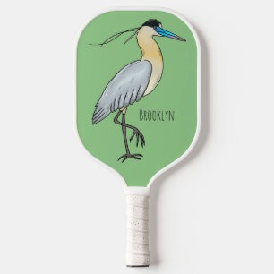 Capped heron bird cartoon illustration  pickleball paddle