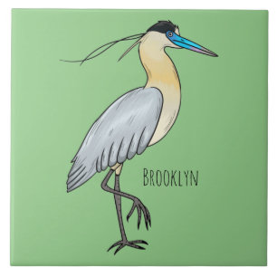 Capped heron bird cartoon illustration tile