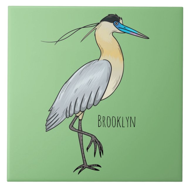 Capped heron bird cartoon illustration  tile (Front)