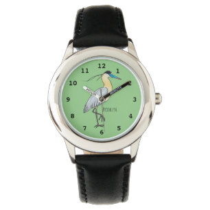 Capped heron bird cartoon illustration  watch