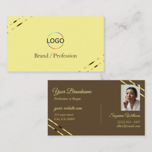 Cappuccino Beige Gold Lines with Logo and Photo  Business Card