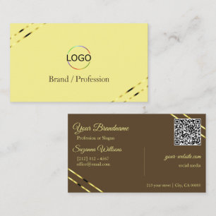 Cappuccino Beige Gold Lines with Logo and QR Code Business Card