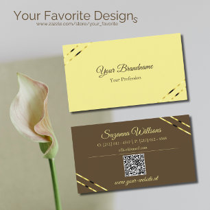 Cappuccino Beige Gold Lines with QR Code Elegant Business Card