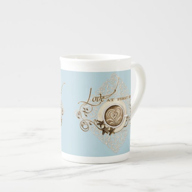 Cappuccino Coffee Heart Leaf Swirl Star Cookie Bone China Mug (Front Right)