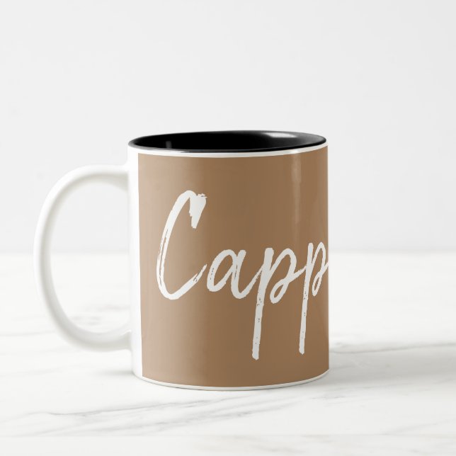 Cappuccino coffee lovers typography Two-Tone coffee mug (Left)
