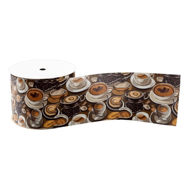 Cappuccino Coffee Oil Paint Pattern Grosgrain Ribbon (Spool)