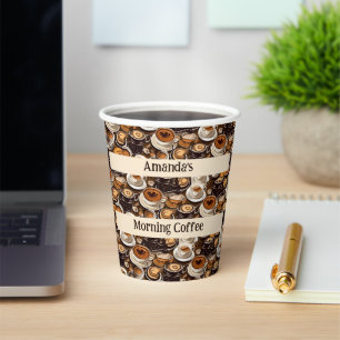 Cappuccino Coffee Oil Paint Pattern Personalized  Paper Cups