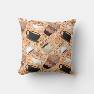 Cappuccino, Espresso, Latte, Mocha, Americano Fun Throw Pillow