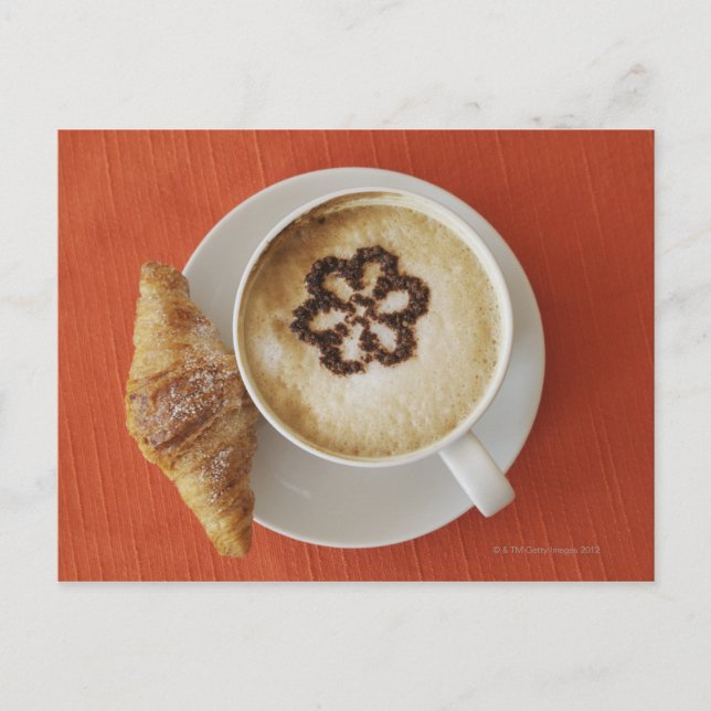 Cappuccino with chocolate and a croissant, Italy Postcard (Front)