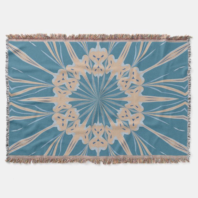 Cappuchino Blues Bold Kaleidoscope Pattern Throw Blanket (Front)