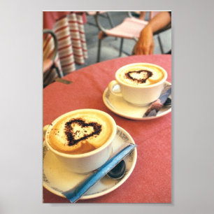 Cappucino in Cortona Italy Italian Cafe Hearts Poster