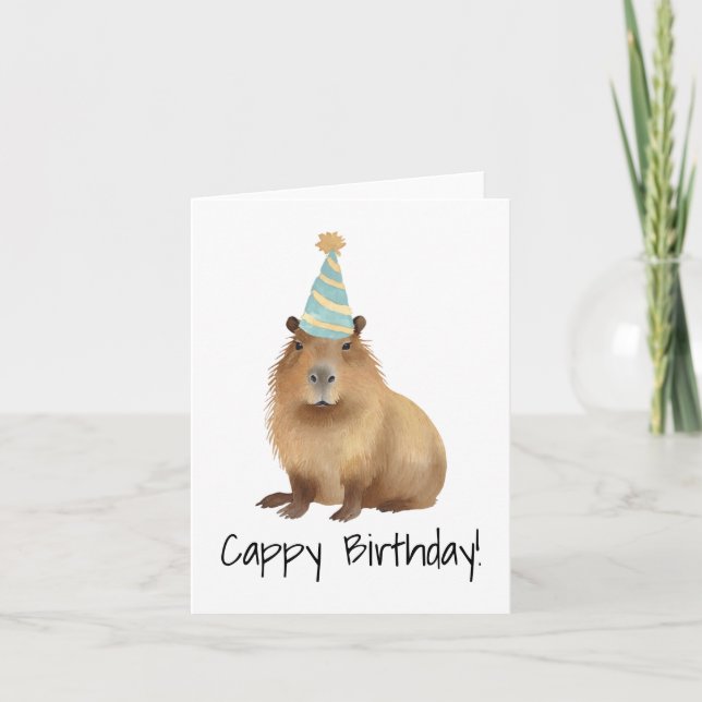 Cappy Birthday Capybara Watercolor Card (Front)