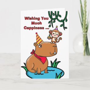 Cappy Birthday Cute Capybara and Monkey Card