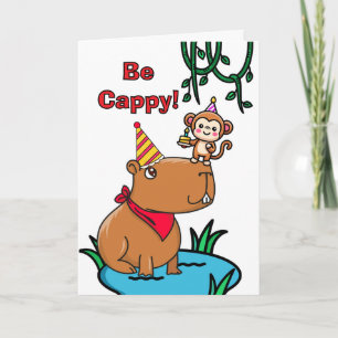 Cappy Birthday Cute Capybara and Monkey Card
