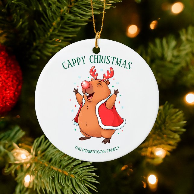 Cappy Christmas Funny Capybara Holiday Decor Ceramic Ornament (Creator Uploaded)
