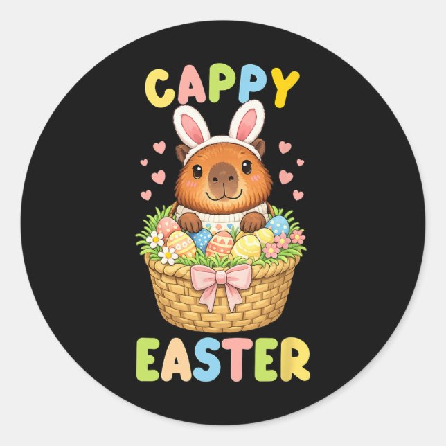 Cappy Easter Cute Capyra Bunny Ear  Classic Round Sticker (Front)