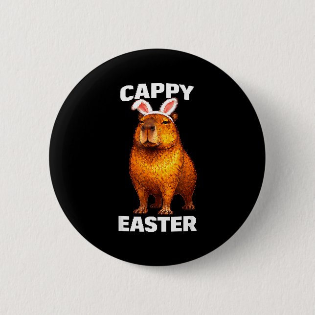 Cappy easter funny capybara bunny ears animal meme 2 inch round button (Front)