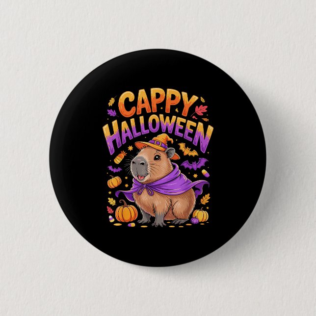 Cappy Halloween Capybara Witch  2 Inch Round Button (Front)