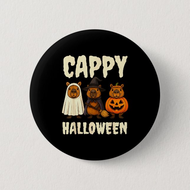 Cappy Halloween Funny Capybara Ghost Witch Pumpkin 2 Inch Round Button (Front)