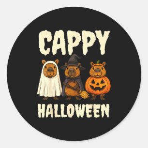 Cappy Halloween Funny Capybara Ghost Witch Pumpkin Classic Round Sticker