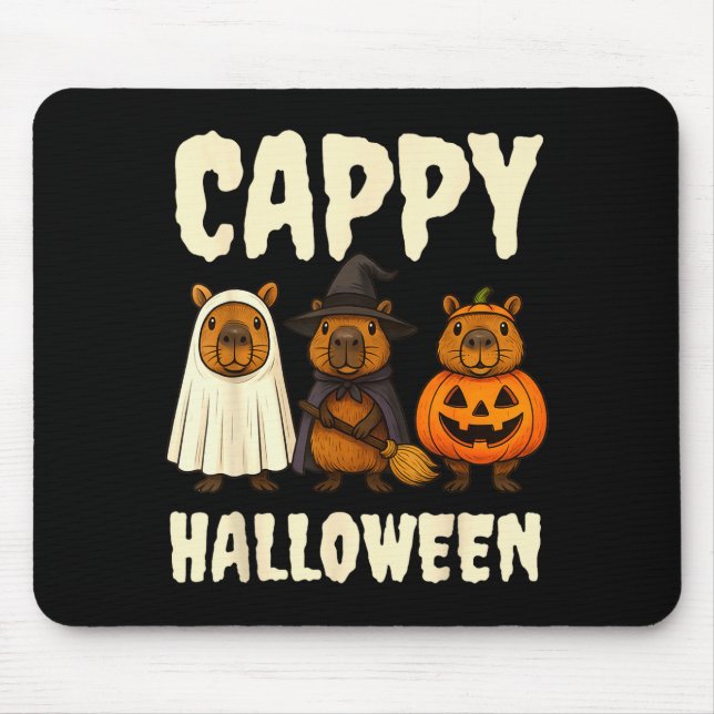 Cappy Halloween Funny Capybara Ghost Witch Pumpkin Mouse Pad (Front)