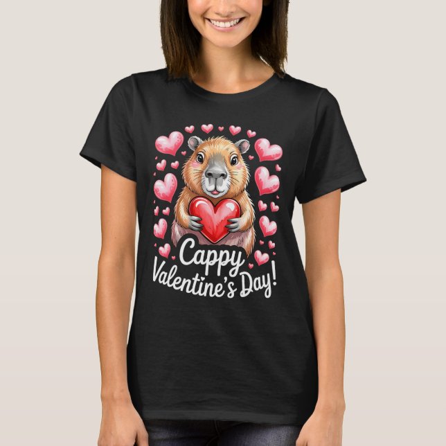Cappy Valentine’s Day Cute Capybara Heart Design P T-Shirt (Front)