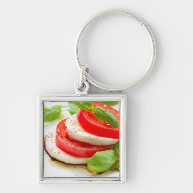 Caprese Salad. Tomato and Mozzarella slices Keychain (Front)