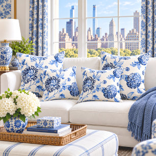Capri Blue Botanical Floral Toile No.2 Throw Pillow