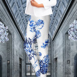 Capri Blue Vintage Botanical Floral Leonbience Leggings<br><div class="desc">A bright capri blue on white large botanical floral pattern of vintage flowers.</div>