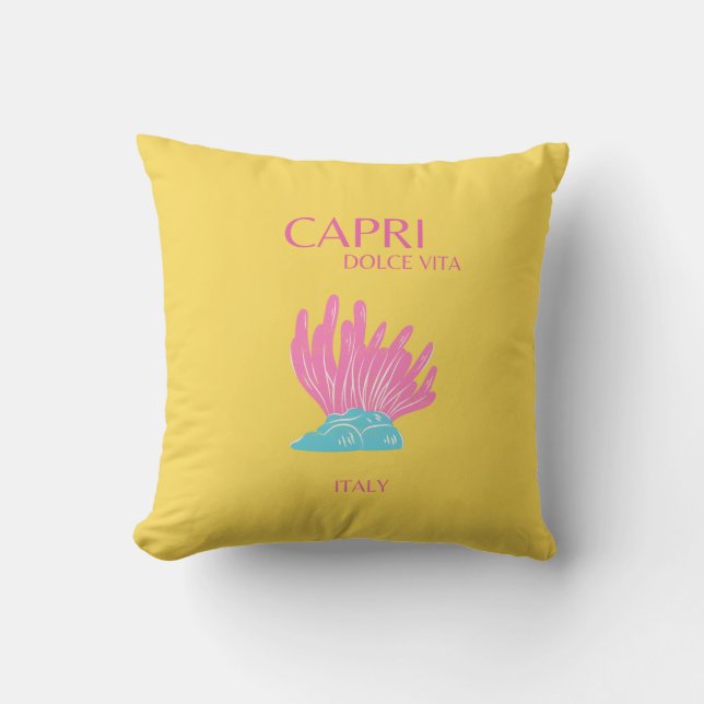 Capri Dolce Vita, Travel Art, Yellow Throw Pillow (Front)