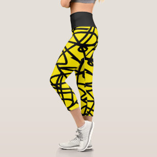 Capri Funky Abstrait Art Yellow Black Leggings